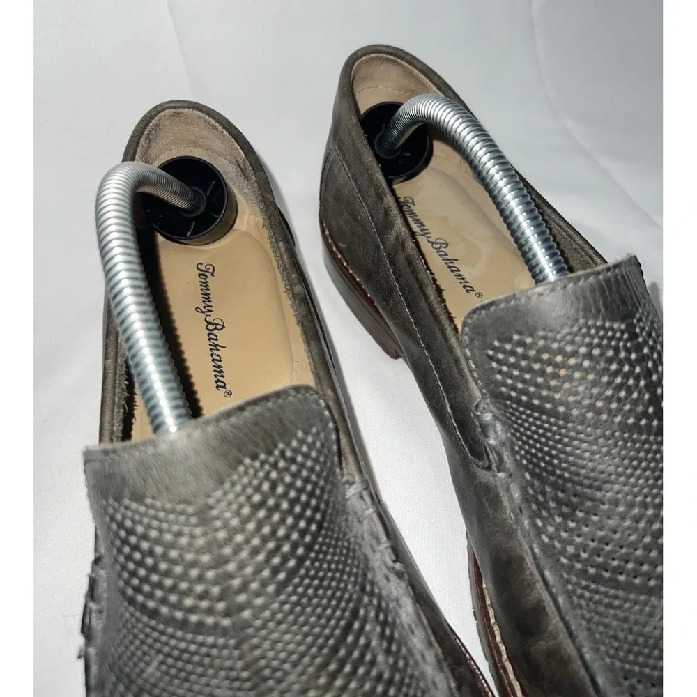 Tommy Bahama Grey Soft Nubuck Slip-On Leather Perforated Loafers Men's 9.5D